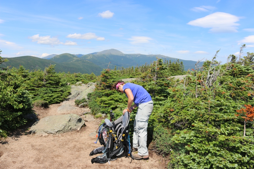 Checking my gear with Mt. Washington in the background